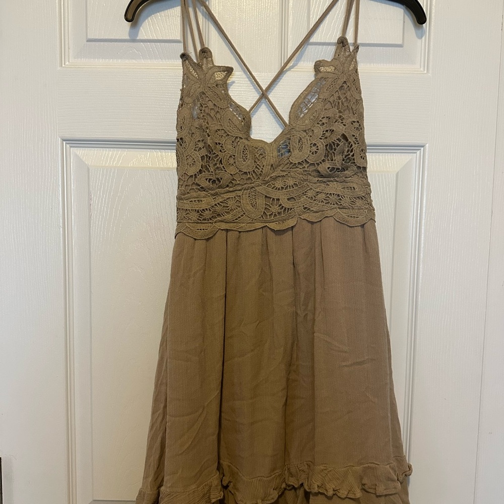Lace Tan Mini Dress